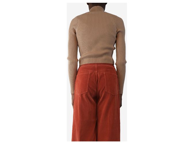 Alice + Olivia Neutrales geripptes Strickoberteil - Größe XS Braun - Ansicht 2