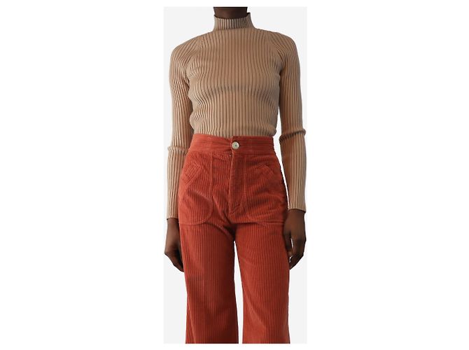 Alice + Olivia Neutrales geripptes Strickoberteil - Größe XS Braun - Ansicht 3