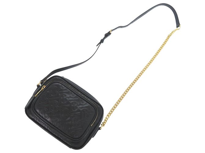 Borsa a tracolla in pelle Burberry con monogramma TB Nero - vista 8