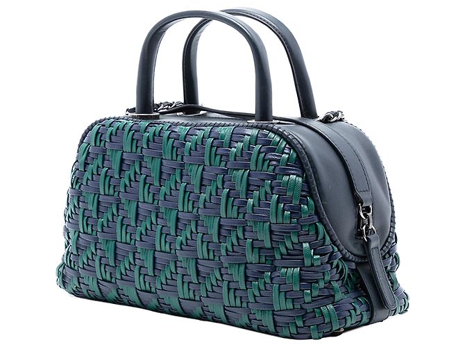 Borsa da bowling in pelle di vitello intrecciata Chanel Blue CC - vista 2