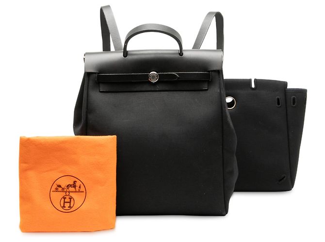 Hermès Black Toile Herbag GM Rucksack Schwarz - Ansicht 8