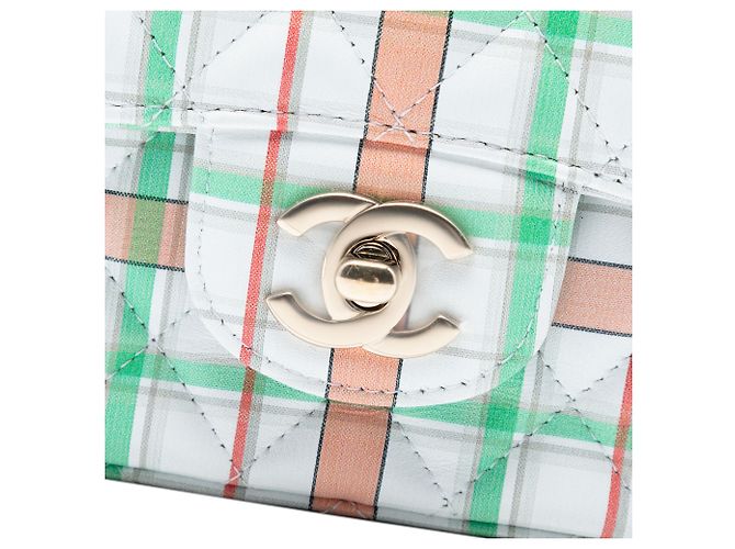 Chanel Mini Retangular Verde Clássico Impresso em Couro de Bezerro com Aba Única Verde claro - vista 5