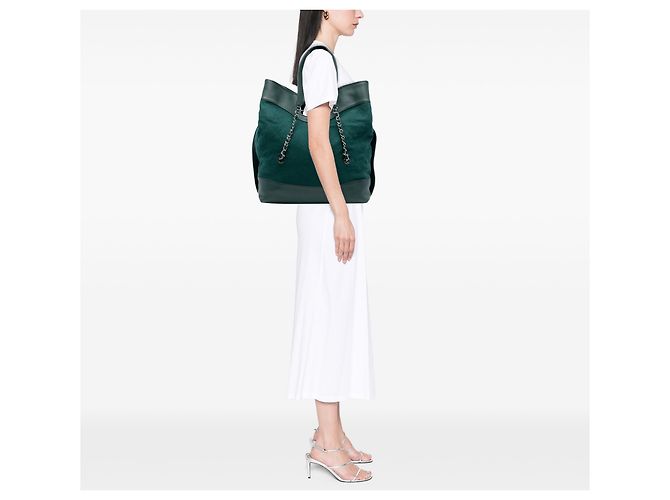Borsa shopping Chanel verde extra large in lana e pelle di vitello 31 Verde scuro - vista 6