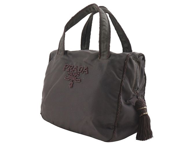 Borsa a mano con logo di perline Prada B3763 Marrone - vista 2