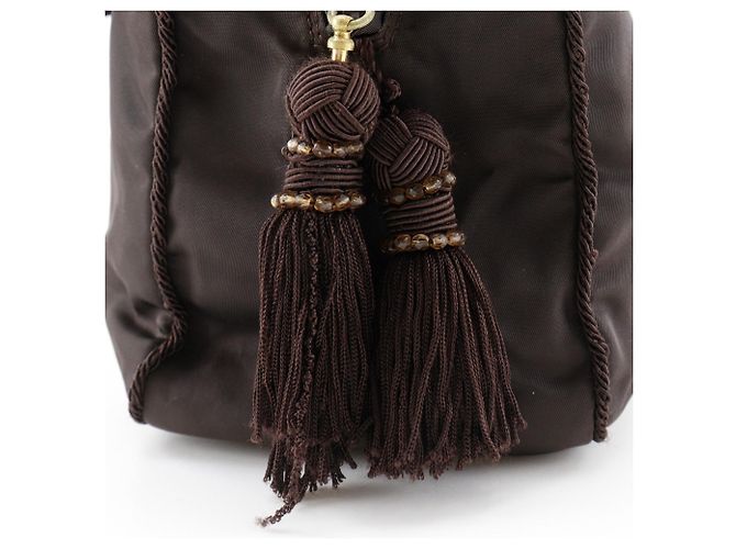 Borsa a mano con logo di perline Prada B3763 Marrone - vista 9