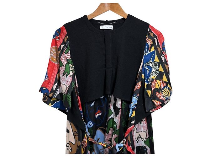 Autre Marque Carven Kunstdruckkleid Schwarz - Ansicht 3