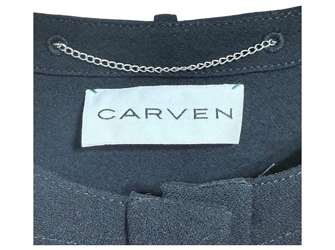 Autre Marque Carven Kunstdruckkleid Schwarz - Ansicht 5