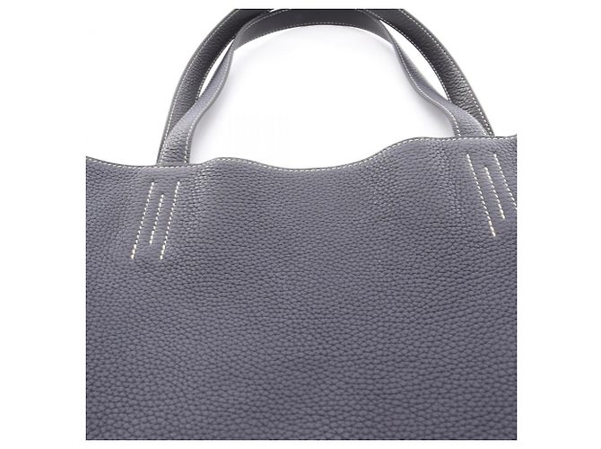 Borsa Tote Hermès Double Sens 45 Nero Blu navy - vista 12