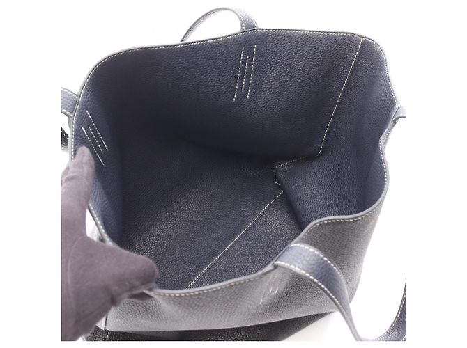 Borsa Tote Hermès Double Sens 45 Nero Blu navy - vista 3