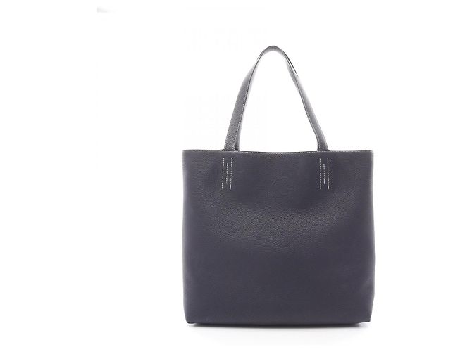 Borsa Tote Hermès Double Sens 45 Nero Blu navy - vista 6