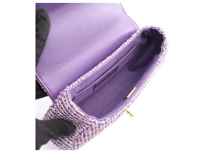 Borsa a spalla in tessuto trapuntato viola Chanel Porpora - vista 3