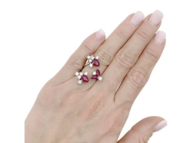 Autre Marque Anello aperto, oro bianco, rubini e diamanti. - vista 7