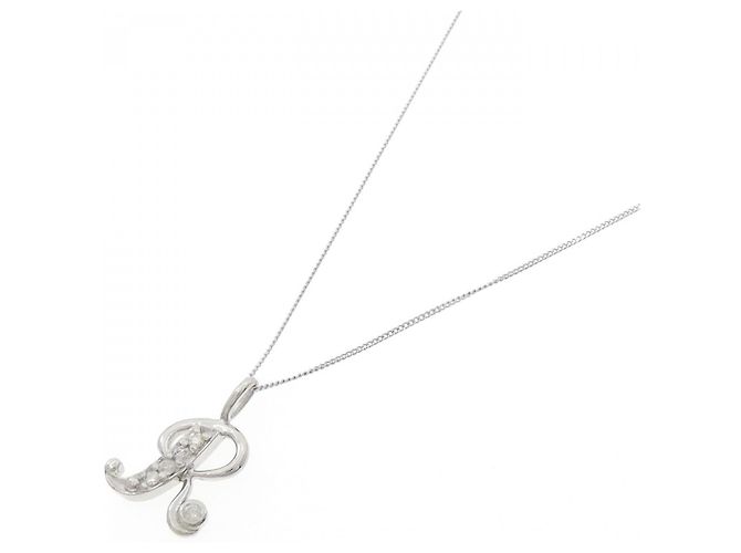 Autre Marque Platin-Diamant-Halskette mit Initial R Silber - Ansicht 2