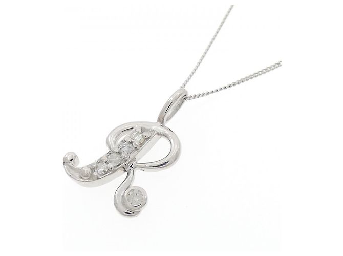 Autre Marque Platin-Diamant-Halskette mit Initial R Silber - Ansicht 3