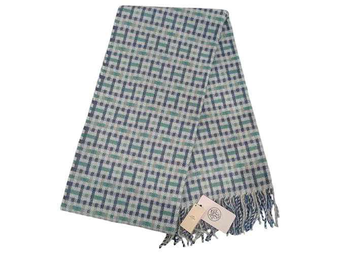 Sciarpa in cashmere Hermès in blu e verde - vista 2