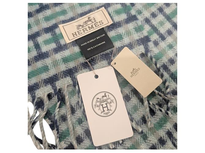 Sciarpa in cashmere Hermès in blu e verde - vista 5