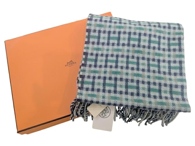 Sciarpa in cashmere Hermès in blu e verde - vista 7