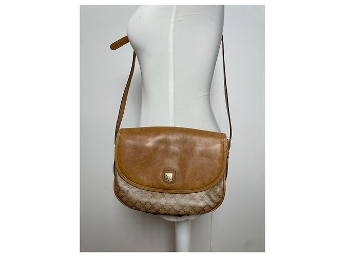 Triomphe Céline Vintage Celine Monogramm Leder Schultertasche beige braun - Ansicht 3