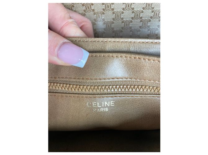 Triomphe Céline Vintage Celine Monogramm Leder Schultertasche beige braun - Ansicht 4