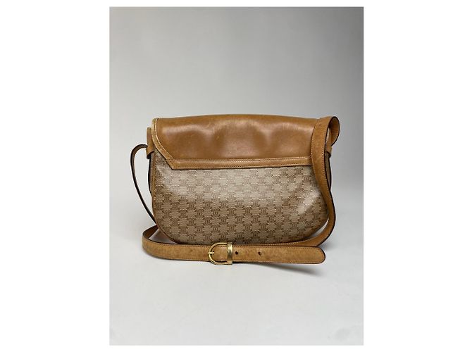 Triomphe Céline Vintage Celine Monogramm Leder Schultertasche beige braun - Ansicht 9