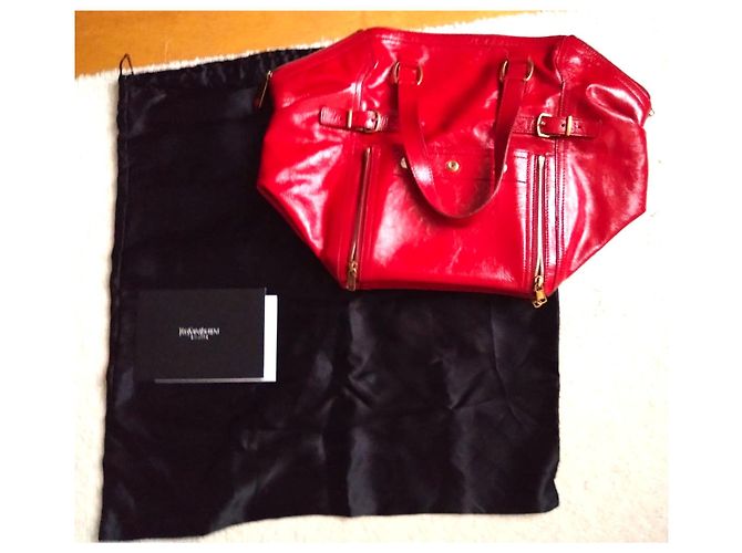 Borsa Yves Saint Laurent YSL Downtown M Rossa in Pelle Vernice - vista 13