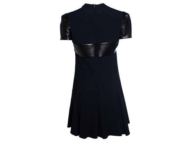 Vestido de painel de renda com acabamento em couro Saint Laurent em preto - vista 3