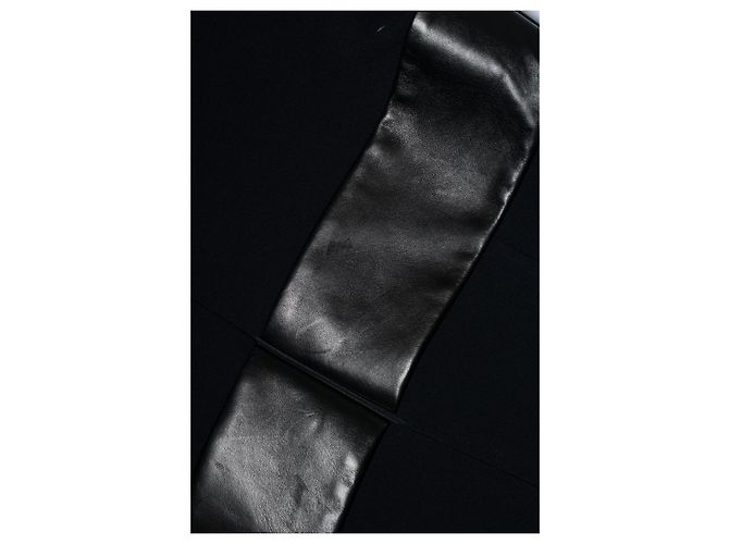 Vestido de painel de renda com acabamento em couro Saint Laurent em preto - vista 6