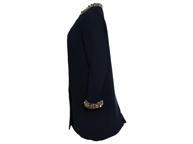 Miu Miu, schwarzer Mantel mit Pailletten und Kristallen - Ansicht 4