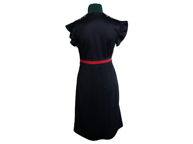 Schwarzes technisches Jersey-Kleid mit Blumen und Rollkragen von Gucci - Ansicht 4
