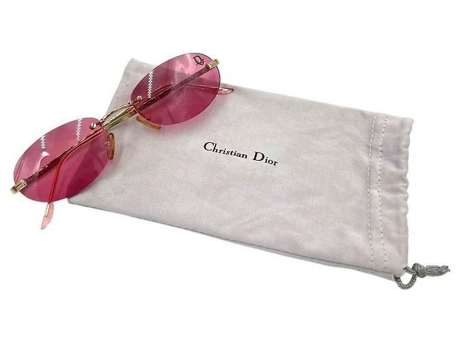 Occhiali da sole senza montatura Christian Dior rosa rosso oro con logo - vista 10
