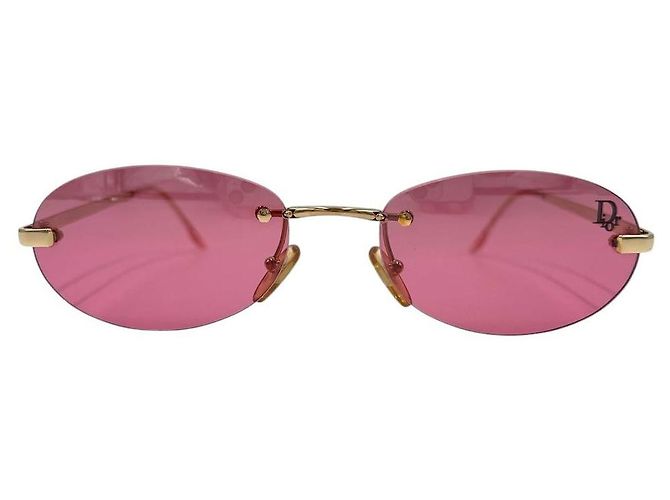 Occhiali da sole senza montatura Christian Dior rosa rosso oro con logo - vista 2