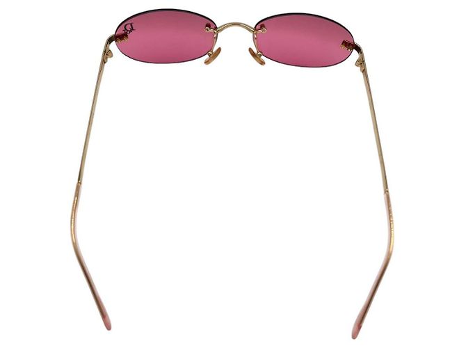 Occhiali da sole senza montatura Christian Dior rosa rosso oro con logo - vista 3