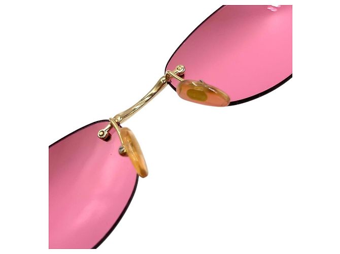 Occhiali da sole senza montatura Christian Dior rosa rosso oro con logo - vista 4