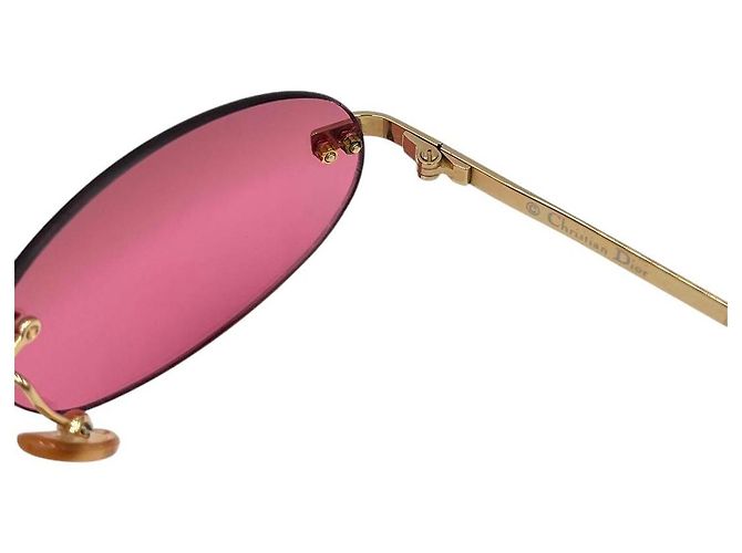 Occhiali da sole senza montatura Christian Dior rosa rosso oro con logo - vista 5