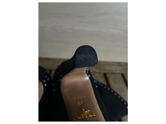 2000s Prada Milano - Vintage suede booties with silver pearl studs Black Silvery - view 10