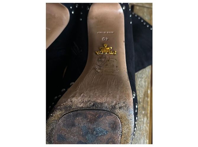 2000s Prada Milano - Vintage suede booties with silver pearl studs Black Silvery - view 11