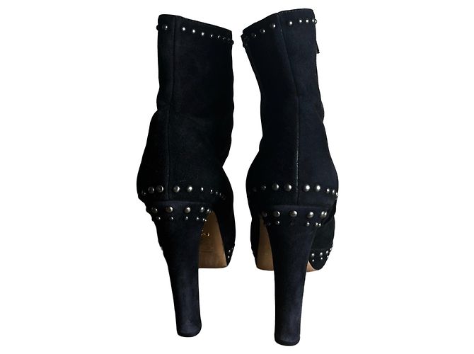 2000s Prada Milano - Vintage suede booties with silver pearl studs Black Silvery - view 2