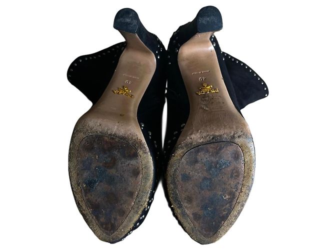 2000s Prada Milano - Vintage suede booties with silver pearl studs Black Silvery - view 3