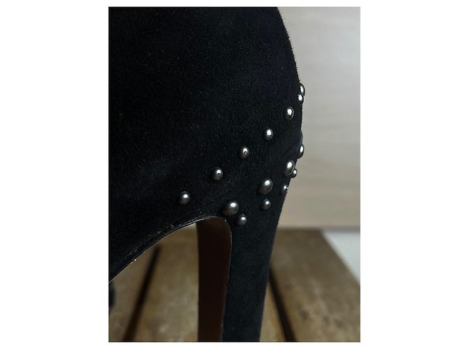 2000s Prada Milano - Vintage suede booties with silver pearl studs Black Silvery - view 6