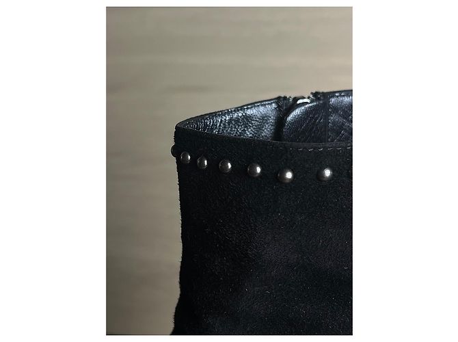 2000s Prada Milano - Vintage suede booties with silver pearl studs Black Silvery - view 7