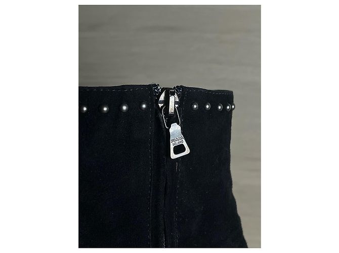 2000s Prada Milano - Vintage suede booties with silver pearl studs Black Silvery - view 8