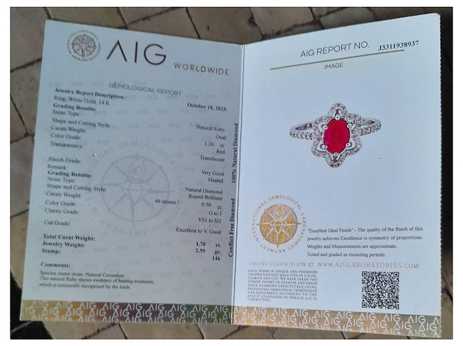 Autre Marque Anello in oro bianco con rubino e diamanti Argento - vista 7