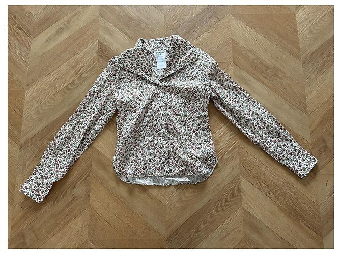 Chanel Bluse Hemd aus Baumwollpopeline mit Blumen und CC Monogramm Mehrfarben - Ansicht 2