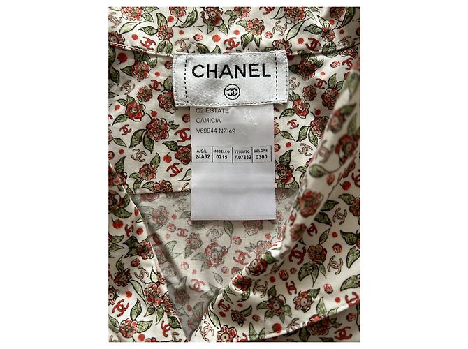 Chanel Bluse Hemd aus Baumwollpopeline mit Blumen und CC Monogramm Mehrfarben - Ansicht 8
