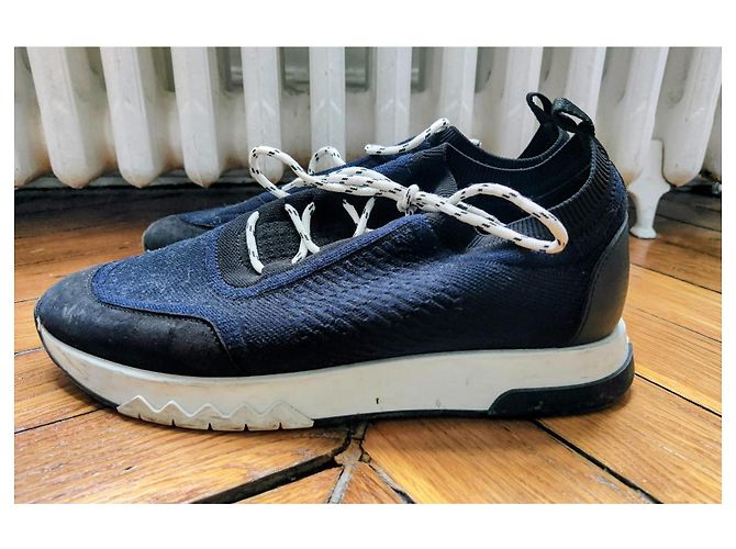 Hermès Addict Leder Sneakers Schwarz Marineblau - vista 2