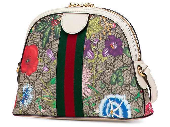 Gucci Marrone Piccolo GG Supreme Flora Ophidia Dome Crossbody Beige - vista 2