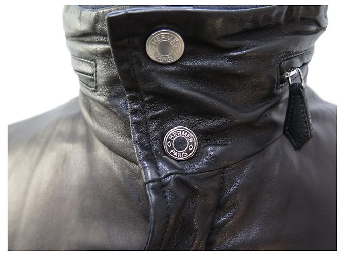 Hermès HERMES WENDENDE SCHWARZE LAMMFELLJACKE & SCHWARZER STOFF GRÖSSE 50 M - Ansicht 5