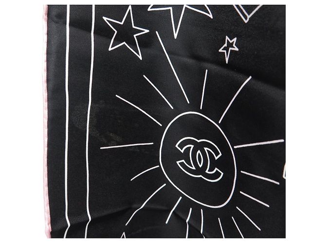 NUOVO FULARD CHANEL LOGO CC CAPPELLO BORSA QUADRATA 90 SETA NERA Nero - vista 11