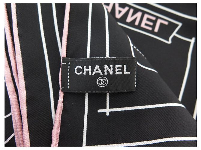 NUOVO FULARD CHANEL LOGO CC CAPPELLO BORSA QUADRATA 90 SETA NERA Nero - vista 9