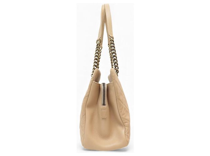 CHANEL CROWN TOTE QUILTED LEATHER BEIGE SHOPPING HAND BAG - view 4
